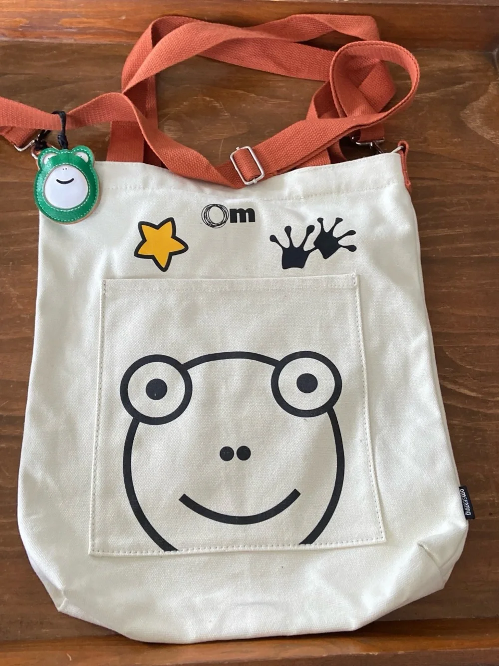 OM Kids Canvas Frog Tote Bag with Orange Strap